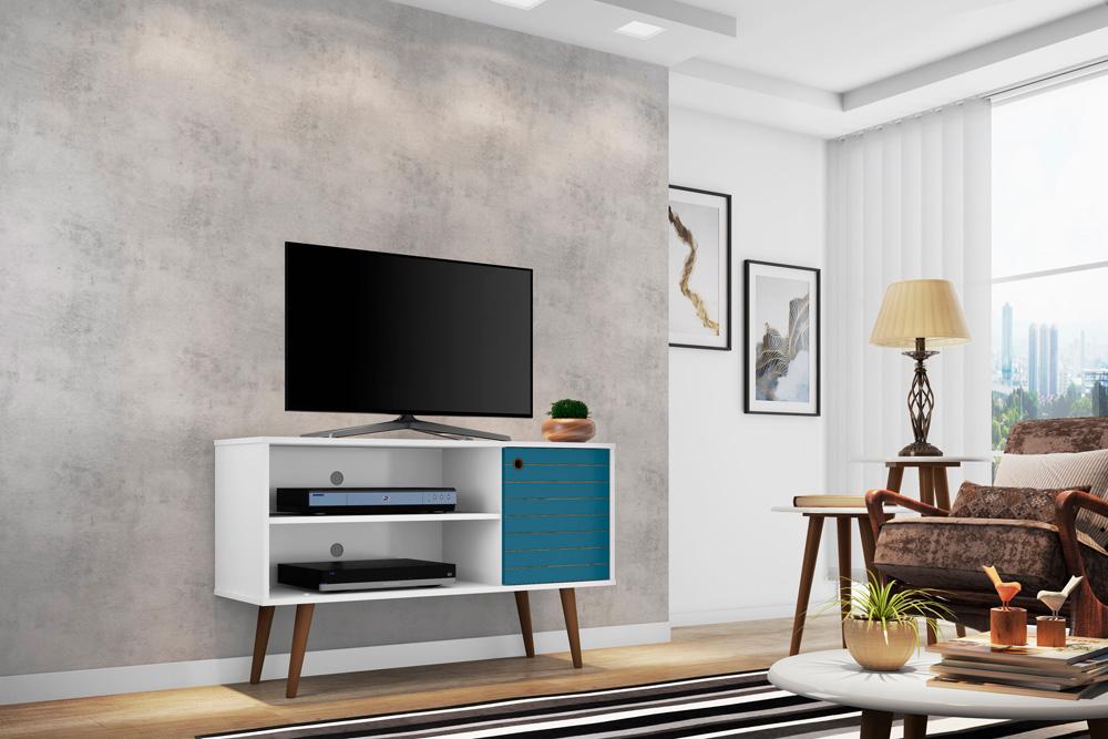 Manhattan Comfort - Liberty 42W TV Stand with 3 Fixed Shelves in White and Aqua Blue - 212BMC63 veiw 7