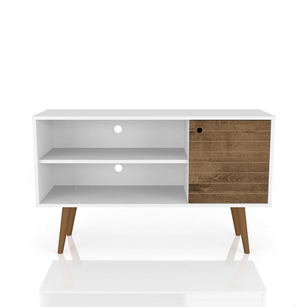 Manhattan Comfort - Liberty 42W TV Stand with 3 Fixed Shelves in White and Rustic Brown - 212BMC69 veiw 1