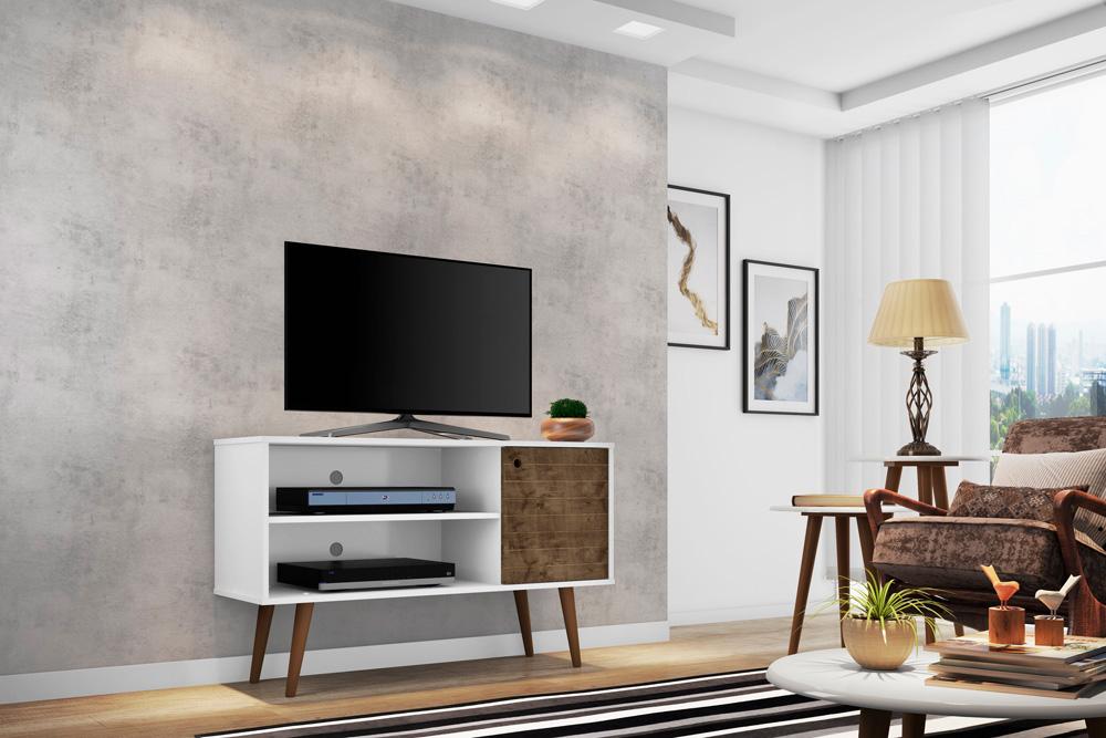 Manhattan Comfort - Liberty 42W TV Stand with 3 Fixed Shelves in White and Rustic Brown - 212BMC69 veiw 7