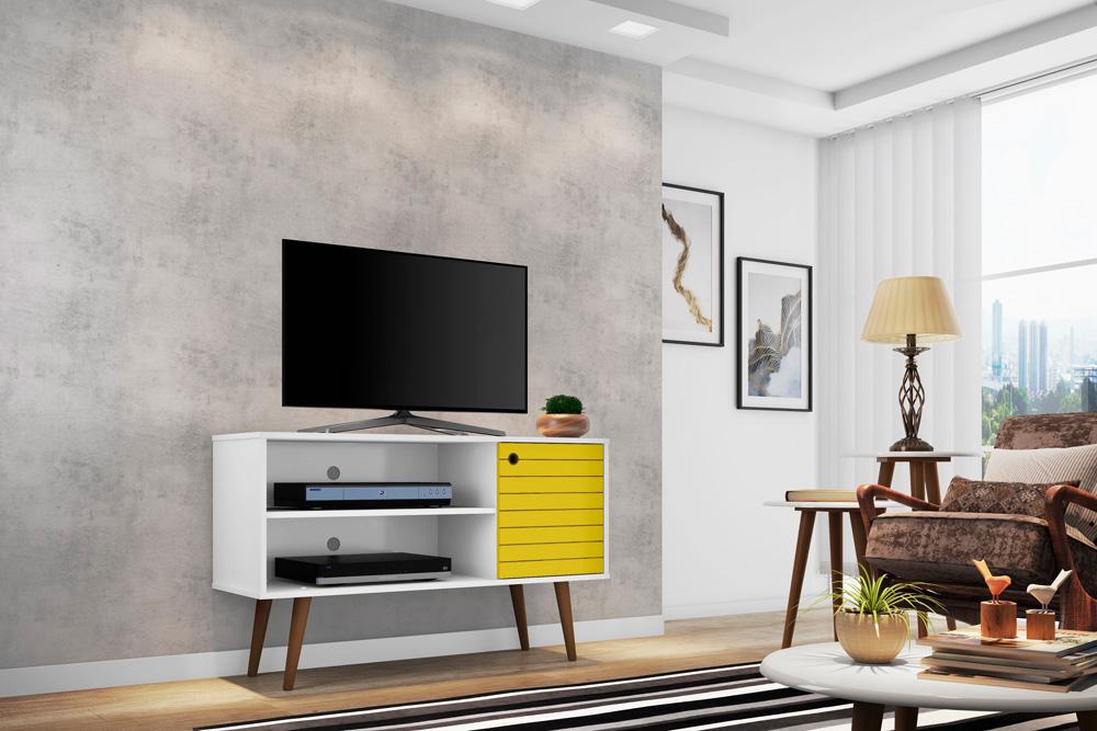 Manhattan Comfort - Liberty 42W TV Stand with 3 Fixed Shelves in White and Yellow - 212BMC64 veiw 7