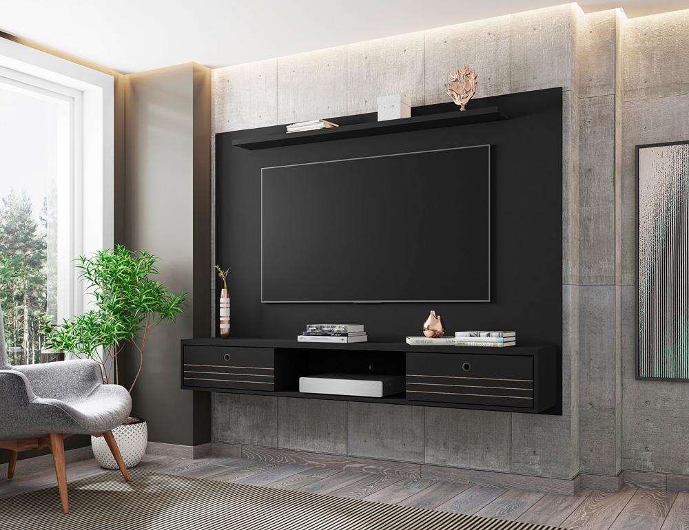 Manhattan Comfort - Liberty Floating Entertainment Center with 3 Fixed Shelves Shelves in Black - 235BMC8 veiw 7
