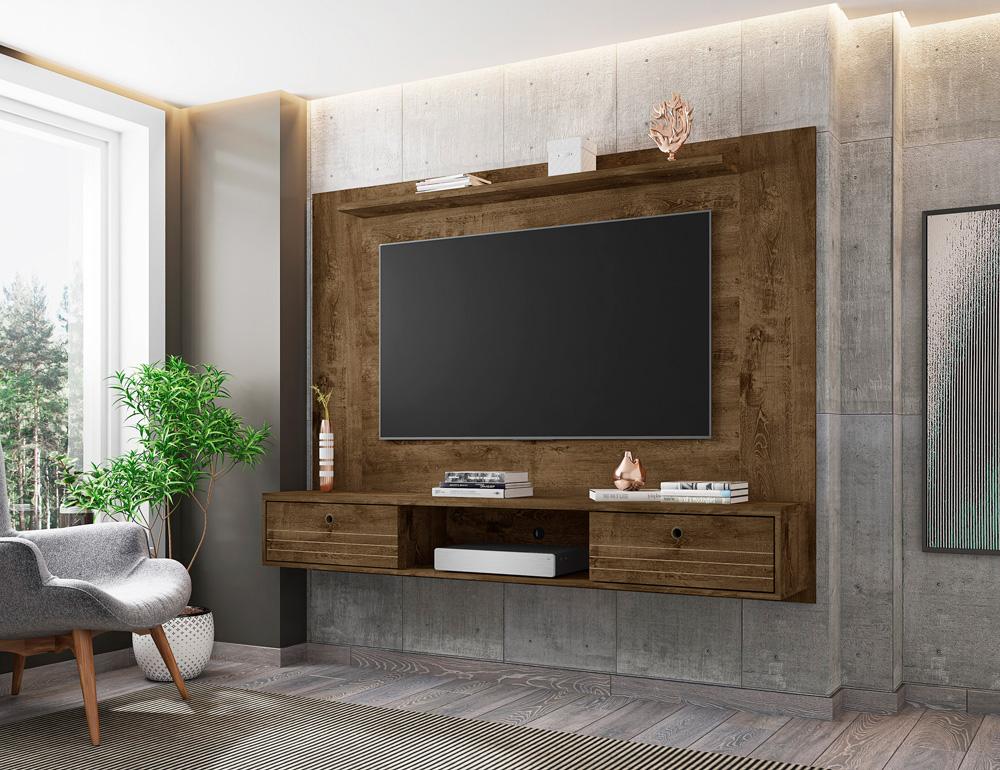 Manhattan Comfort - Liberty Floating Entertainment Center with 3 Fixed Shelves Shelves in Rustic Brown - 235BMC9 veiw 8
