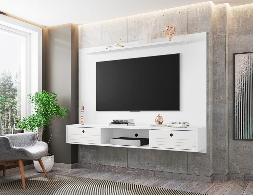 Manhattan Comfort - Liberty Floating Entertainment Center with 3 Fixed Shelves Shelves in White - 235BMC6 veiw 7