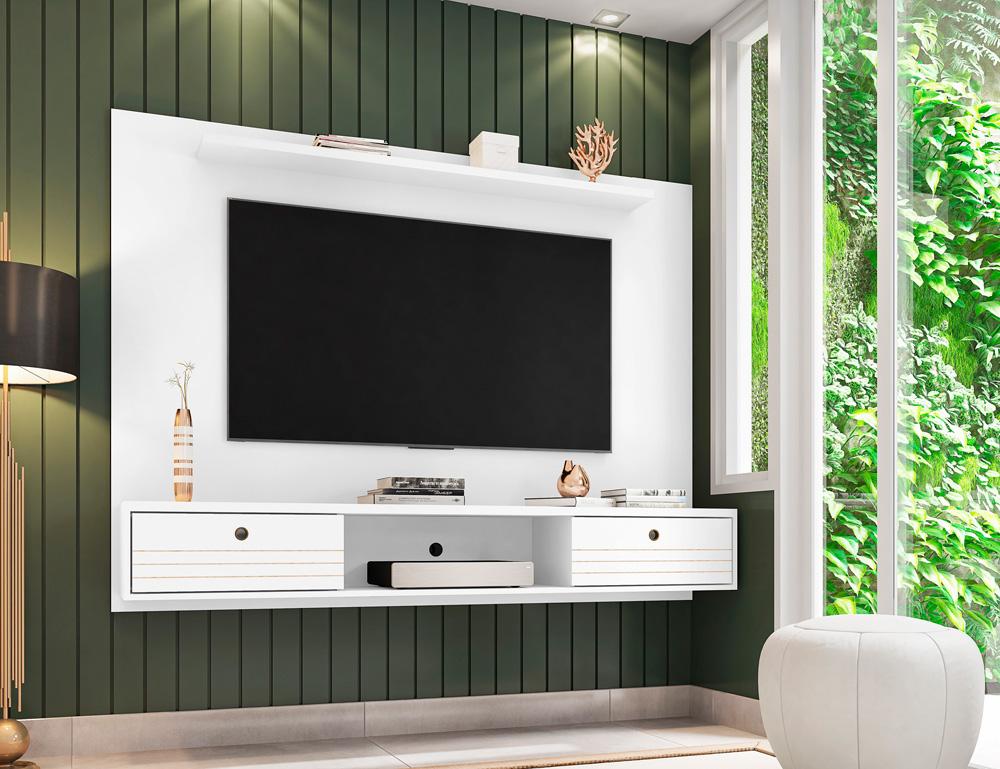 Manhattan Comfort - Liberty Floating Entertainment Center with 3 Fixed Shelves Shelves in White - 235BMC6 veiw 8