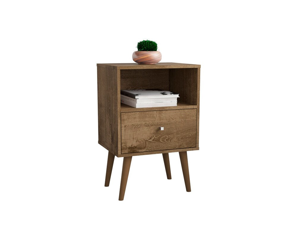 Manhattan Comfort - Liberty Nightstand with 1 Drawers in Rustic Brown - 203AMC9 veiw 2