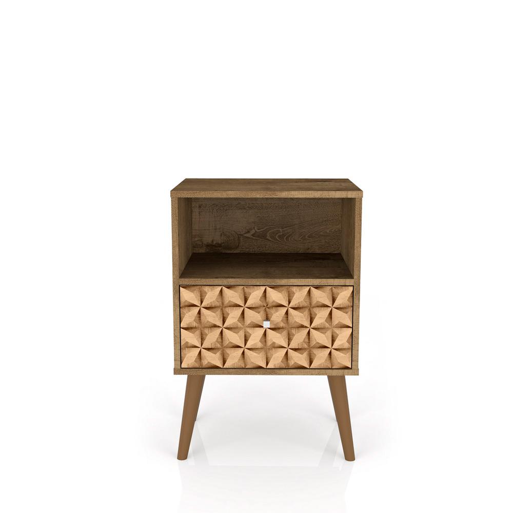 Manhattan Comfort - Liberty Nightstand with 1 Drawers in Rustic Brown and 3D Brown Prints - 203AMC97 veiw 1