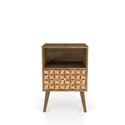 Manhattan Comfort - Liberty Nightstand with 1 Drawers in Rustic Brown and 3D Brown Prints - 203AMC97 veiw 1