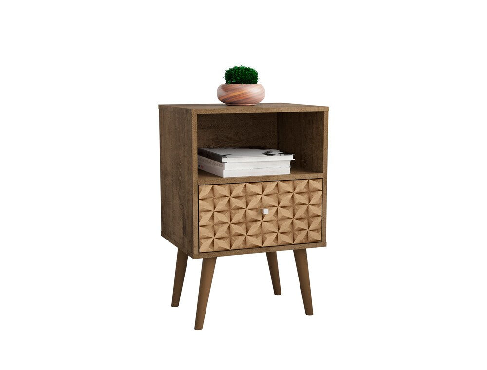 Manhattan Comfort - Liberty Nightstand with 1 Drawers in Rustic Brown and 3D Brown Prints - 203AMC97 veiw 2