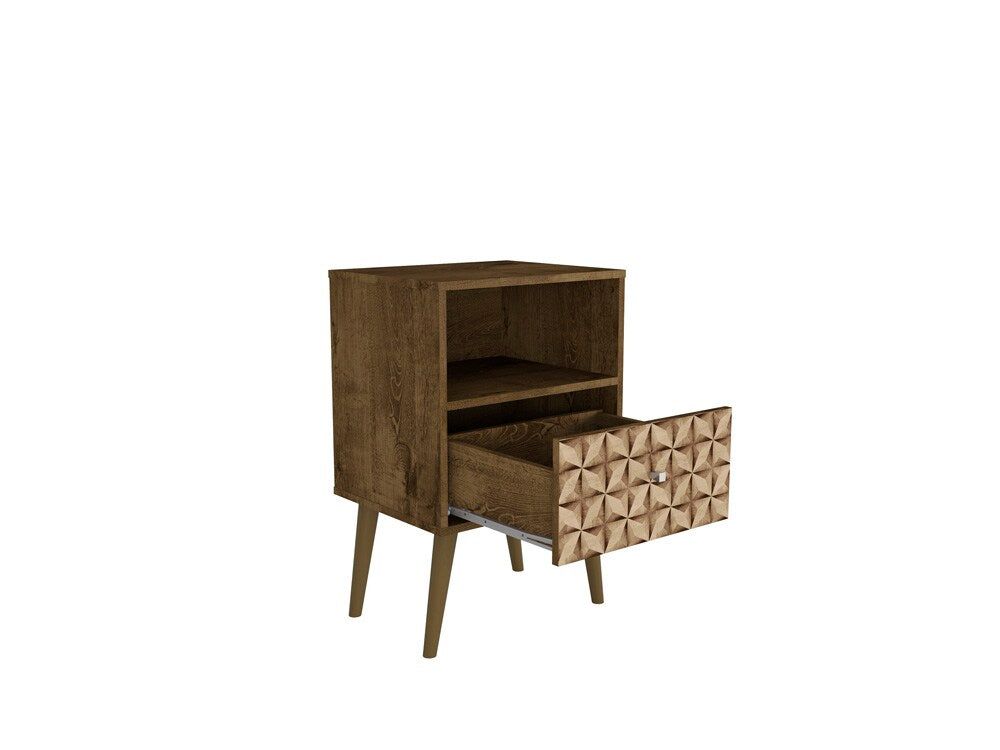 Manhattan Comfort - Liberty Nightstand with 1 Drawers in Rustic Brown and 3D Brown Prints - 203AMC97 veiw 3