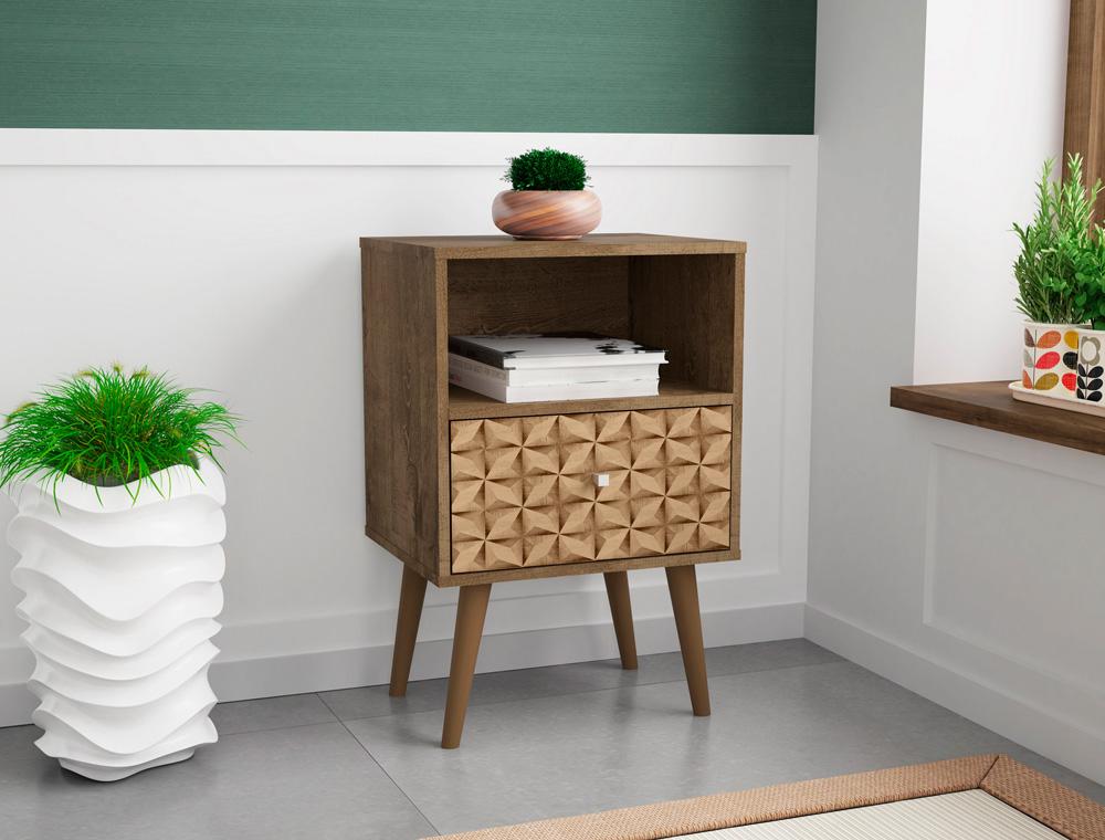 Manhattan Comfort - Liberty Nightstand with 1 Drawers in Rustic Brown and 3D Brown Prints - 203AMC97 veiw 6