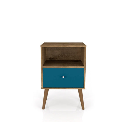 Manhattan Comfort - Liberty Nightstand with 1 Drawers in Rustic Brown and Aqua Blue - 203AMC93 veiw 1