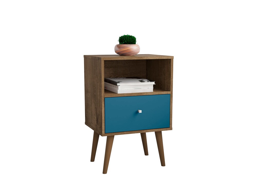 Manhattan Comfort - Liberty Nightstand with 1 Drawers in Rustic Brown and Aqua Blue - 203AMC93 veiw 2