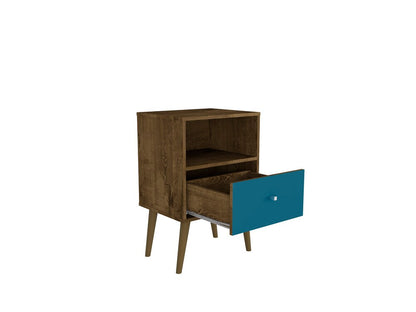 Manhattan Comfort - Liberty Nightstand with 1 Drawers in Rustic Brown and Aqua Blue - 203AMC93 veiw 3