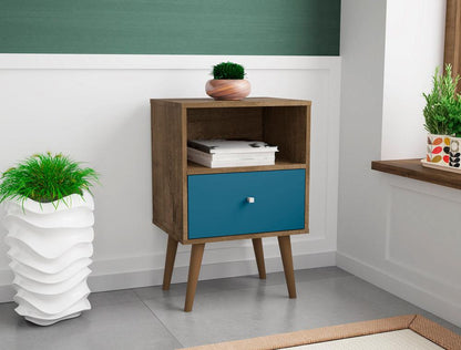 Manhattan Comfort - Liberty Nightstand with 1 Drawers in Rustic Brown and Aqua Blue - 203AMC93 veiw 6