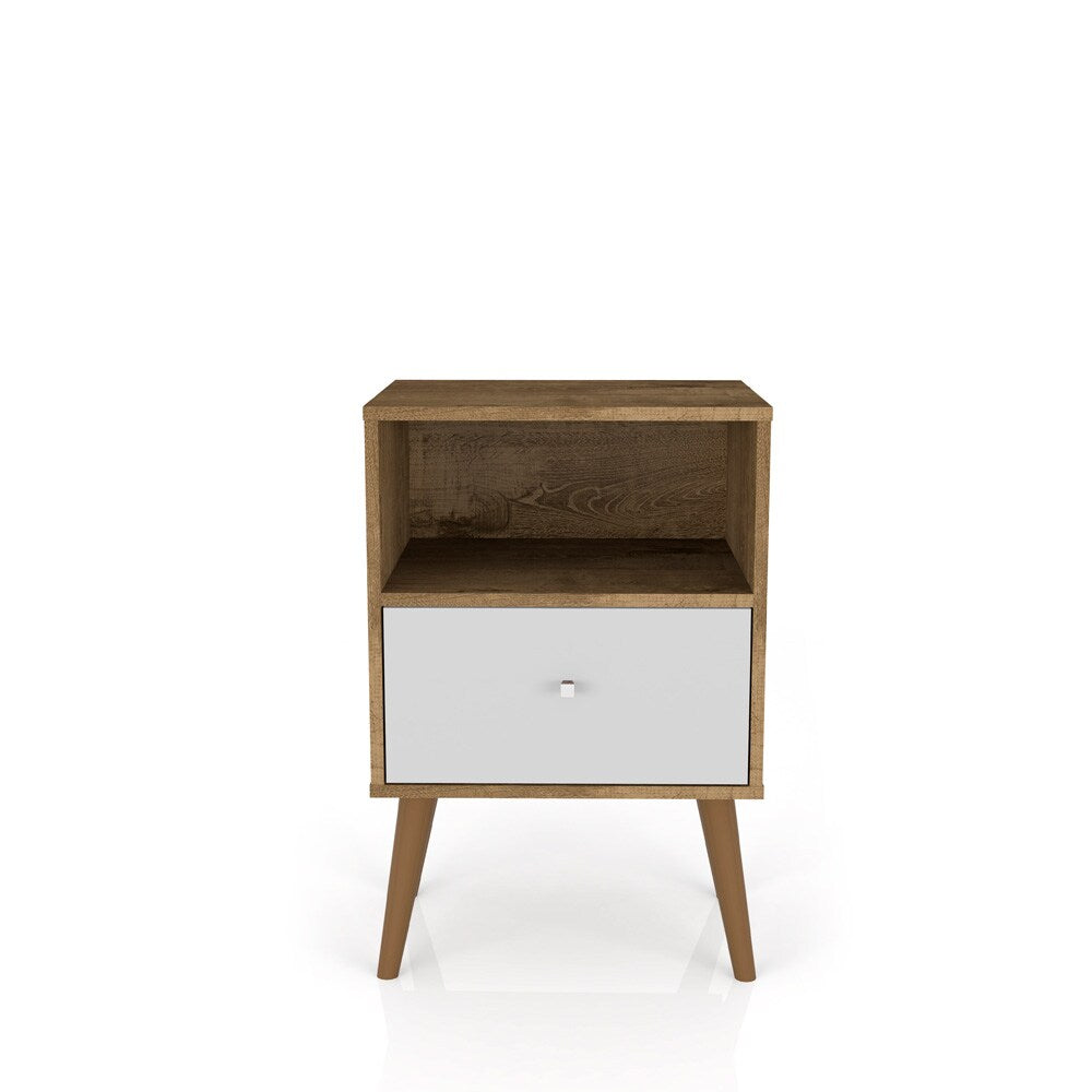 Manhattan Comfort - Liberty Nightstand with 1 Drawers in Rustic Brown and White - 203AMC96 veiw 1