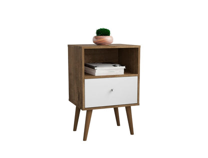 Manhattan Comfort - Liberty Nightstand with 1 Drawers in Rustic Brown and White - 203AMC96 veiw 2
