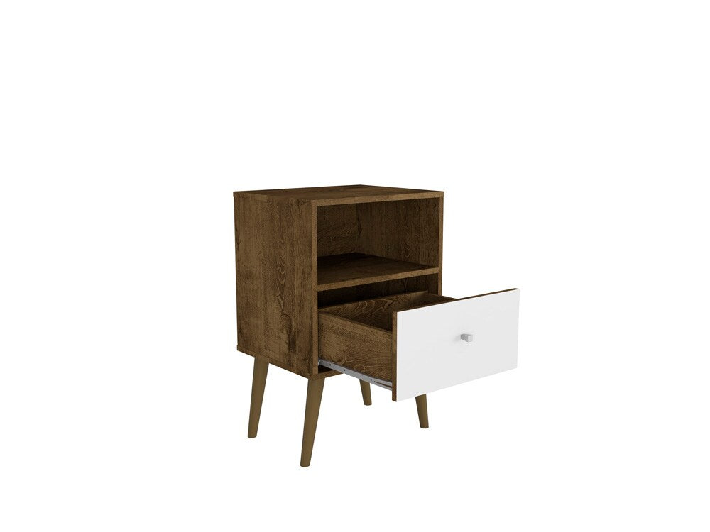 Manhattan Comfort - Liberty Nightstand with 1 Drawers in Rustic Brown and White - 203AMC96 veiw 3