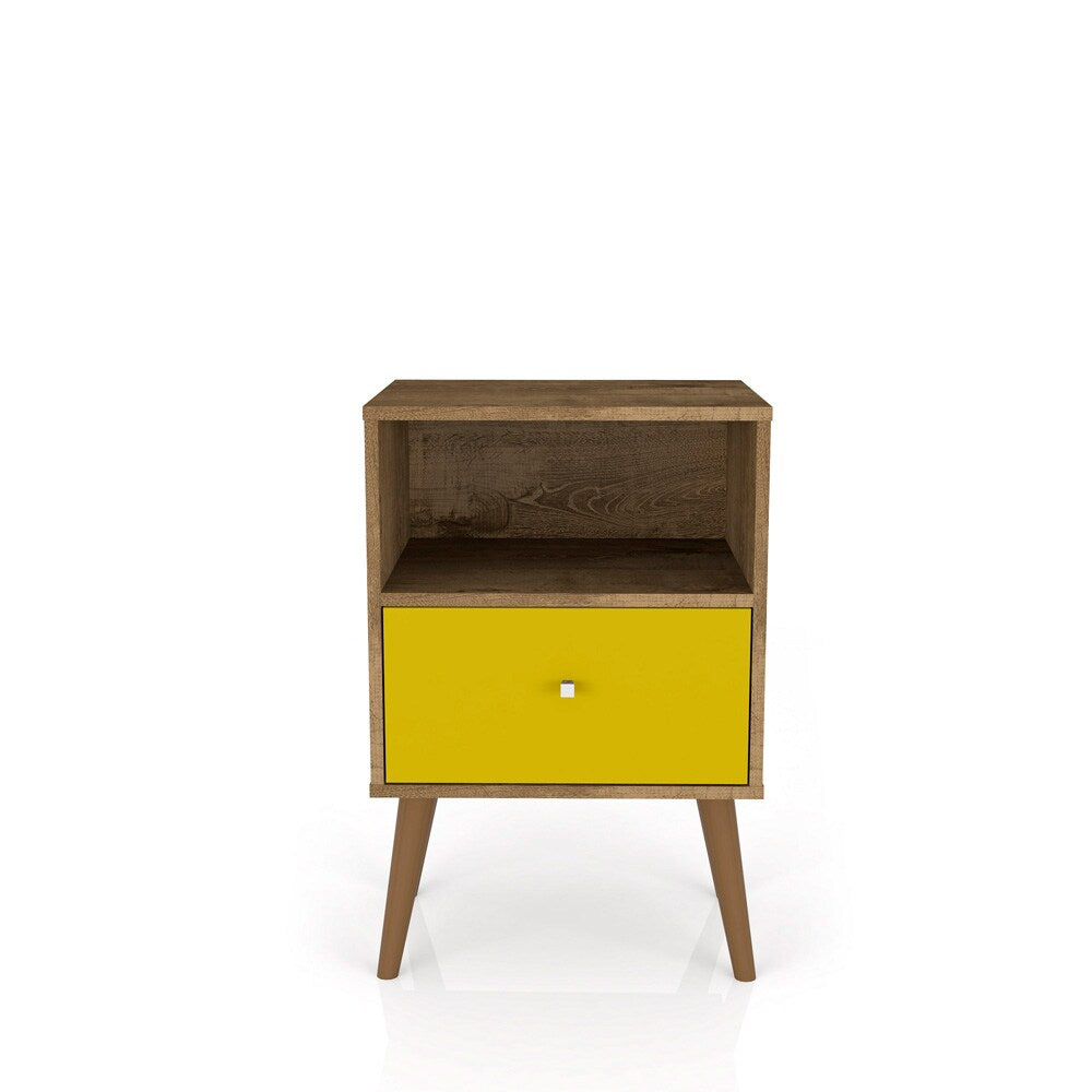 Manhattan Comfort - Liberty Nightstand with 1 Drawers in Rustic Brown and Yellow - 203AMC94 veiw 1