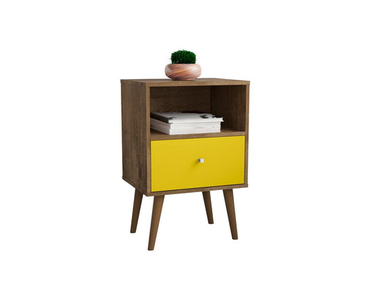 Manhattan Comfort - Liberty Nightstand with 1 Drawers in Rustic Brown and Yellow - 203AMC94 veiw 2