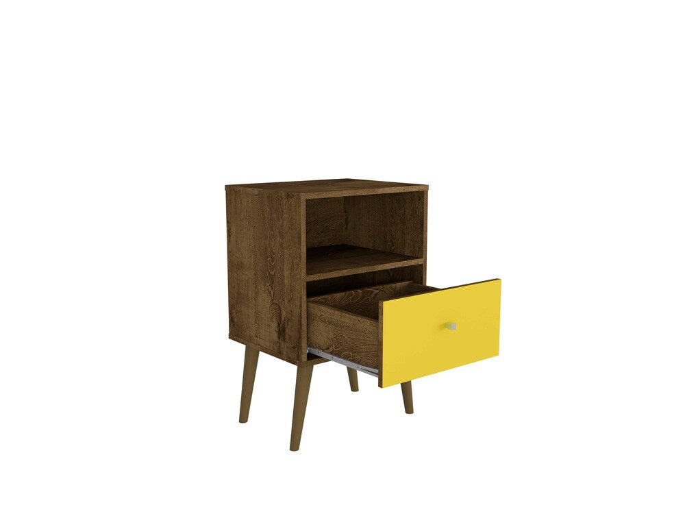 Manhattan Comfort - Liberty Nightstand with 1 Drawers in Rustic Brown and Yellow - 203AMC94 veiw 3