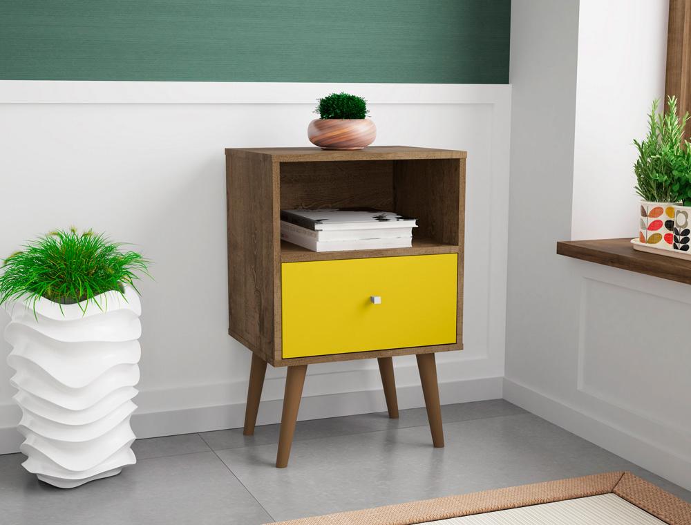 Manhattan Comfort - Liberty Nightstand with 1 Drawers in Rustic Brown and Yellow - 203AMC94 veiw 6