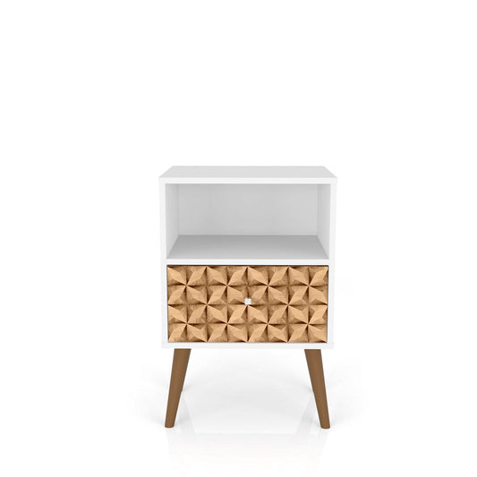 Manhattan Comfort - Liberty Nightstand with 1 Drawers in White and 3D Brown Prints - 203AMC67 veiw 1
