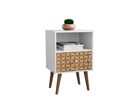 Manhattan Comfort - Liberty Nightstand with 1 Drawers in White and 3D Brown Prints - 203AMC67 veiw 2