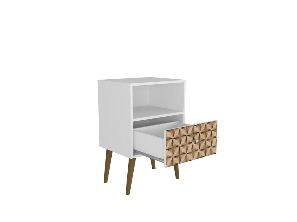 Manhattan Comfort - Liberty Nightstand with 1 Drawers in White and 3D Brown Prints - 203AMC67 veiw 3