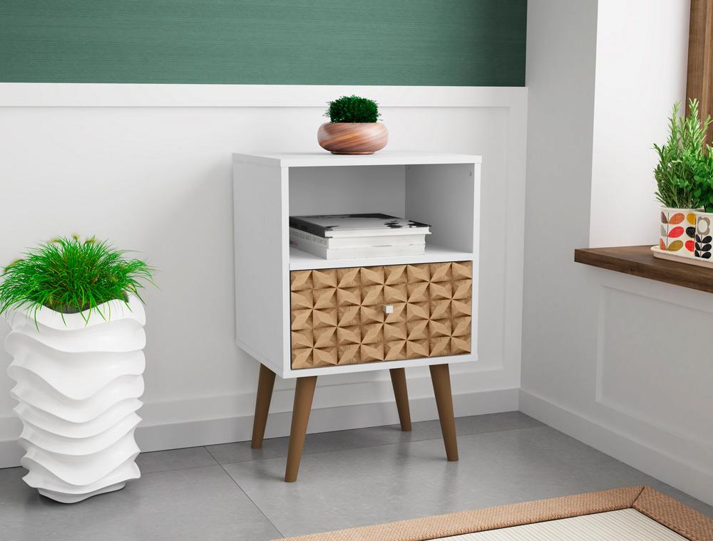 Manhattan Comfort - Liberty Nightstand with 1 Drawers in White and 3D Brown Prints - 203AMC67 veiw 6