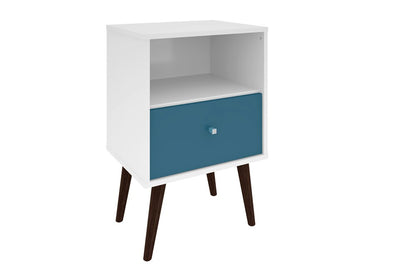 Manhattan Comfort - Liberty Nightstand with 1 Drawers in White and Aqua Blue - 203AMC64 veiw 1