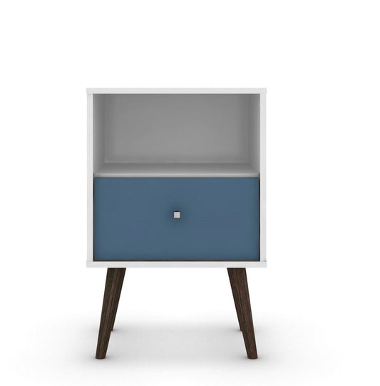 Manhattan Comfort - Liberty Nightstand with 1 Drawers in White and Aqua Blue - 203AMC64 veiw 2