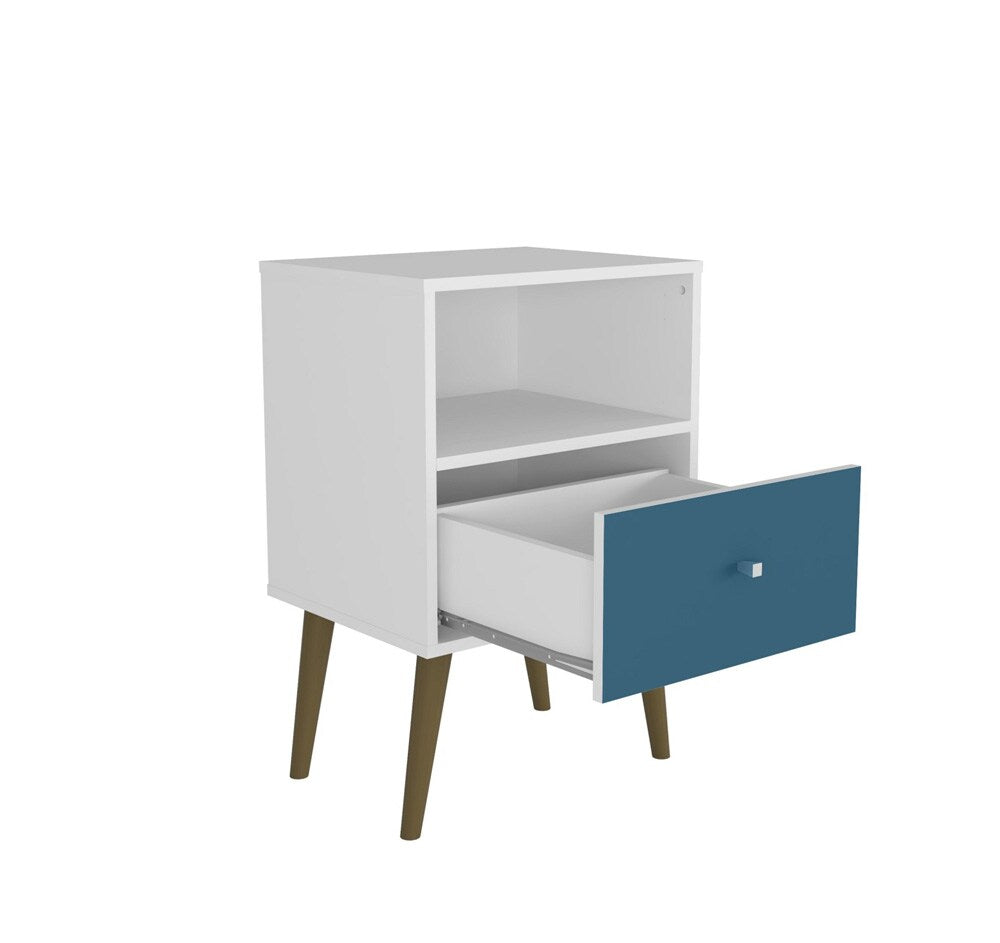 Manhattan Comfort - Liberty Nightstand with 1 Drawers in White and Aqua Blue - 203AMC64 veiw 3