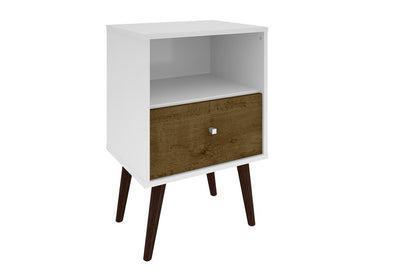 Manhattan Comfort - Liberty Nightstand with 1 Drawers in White and Rustic Brown - 203AMC69 veiw 1