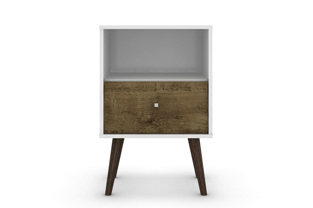 Manhattan Comfort - Liberty Nightstand with 1 Drawers in White and Rustic Brown - 203AMC69 veiw 2