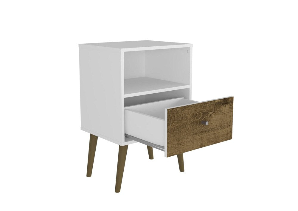 Manhattan Comfort - Liberty Nightstand with 1 Drawers in White and Rustic Brown - 203AMC69 veiw 3