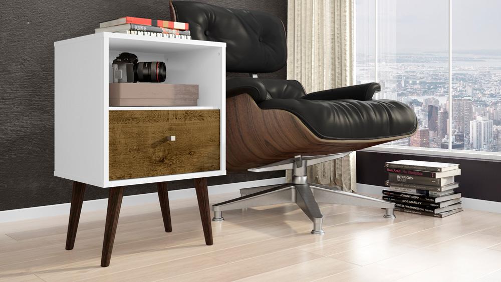 Manhattan Comfort - Liberty Nightstand with 1 Drawers in White and Rustic Brown - 203AMC69 veiw 7