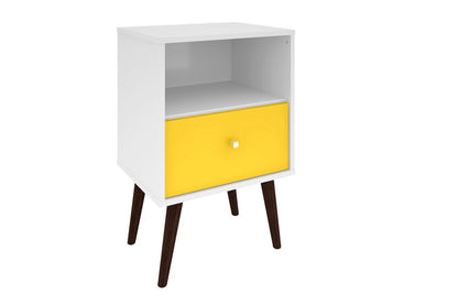 Manhattan Comfort - Liberty Nightstand with 1 Drawers in White and Yellow - 203AMC63 veiw 1