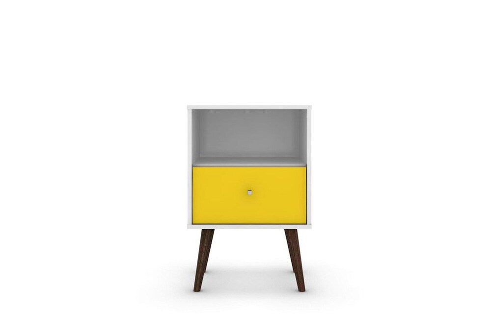 Manhattan Comfort - Liberty Nightstand with 1 Drawers in White and Yellow - 203AMC63 veiw 2
