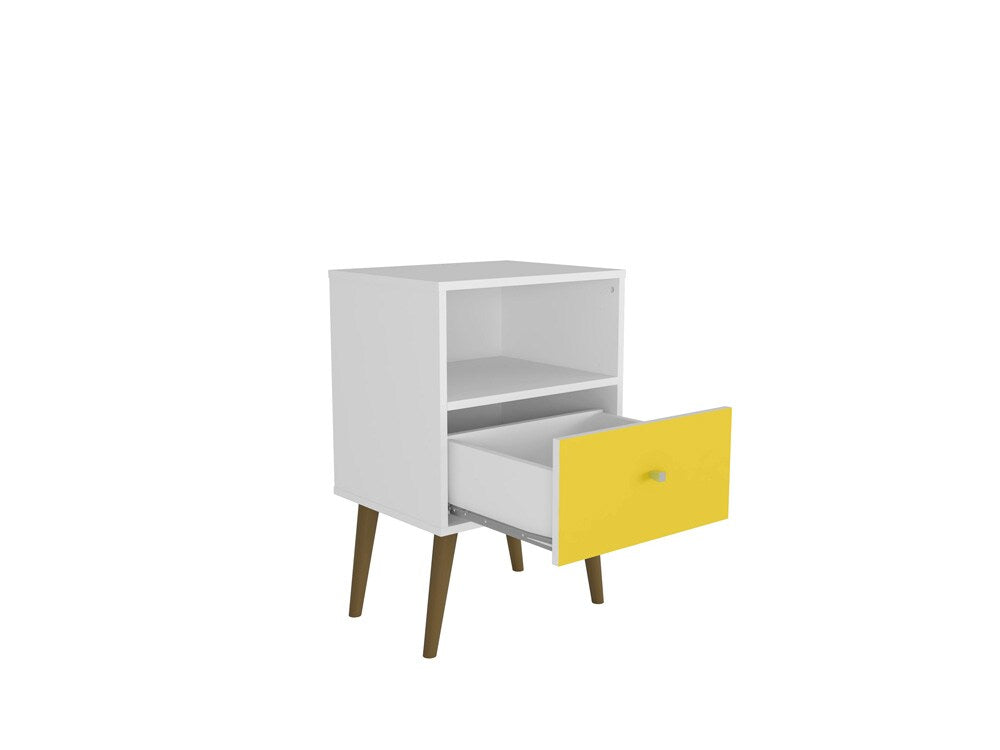 Manhattan Comfort - Liberty Nightstand with 1 Drawers in White and Yellow - 203AMC63 veiw 3