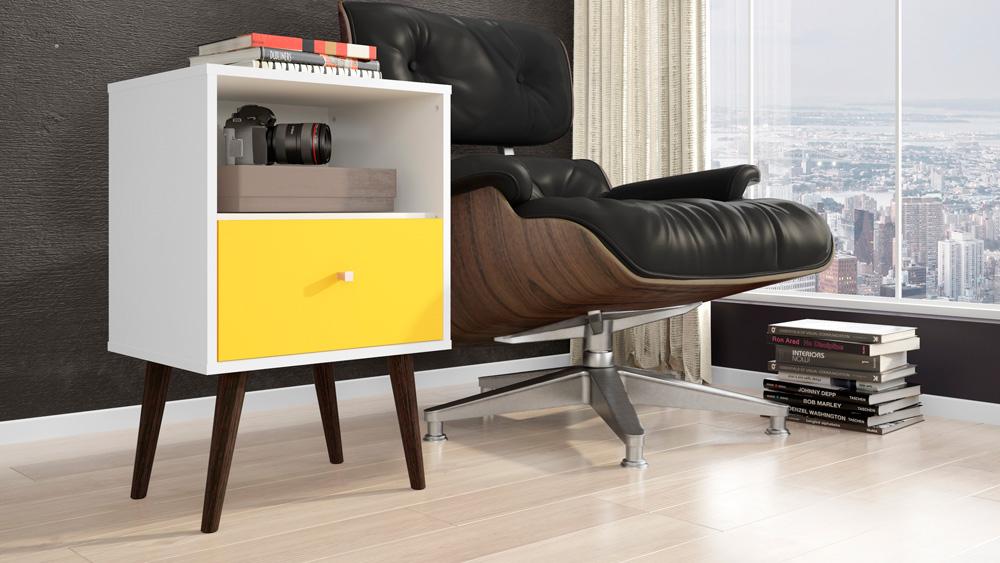 Manhattan Comfort - Liberty Nightstand with 1 Drawers in White and Yellow - 203AMC63 veiw 7