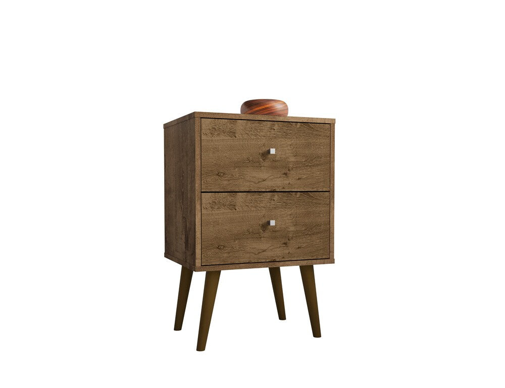 Manhattan Comfort - Liberty Nightstand with 2 Drawers in Rustic Brown - 204AMC9 veiw 2