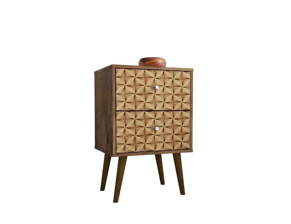 Manhattan Comfort - Liberty Nightstand with 2 Drawers in Rustic Brown and 3D Brown Prints - 204AMC97 veiw 2