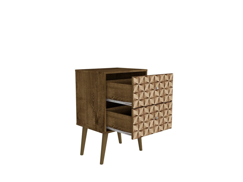 Manhattan Comfort - Liberty Nightstand with 2 Drawers in Rustic Brown and 3D Brown Prints - 204AMC97 veiw 3