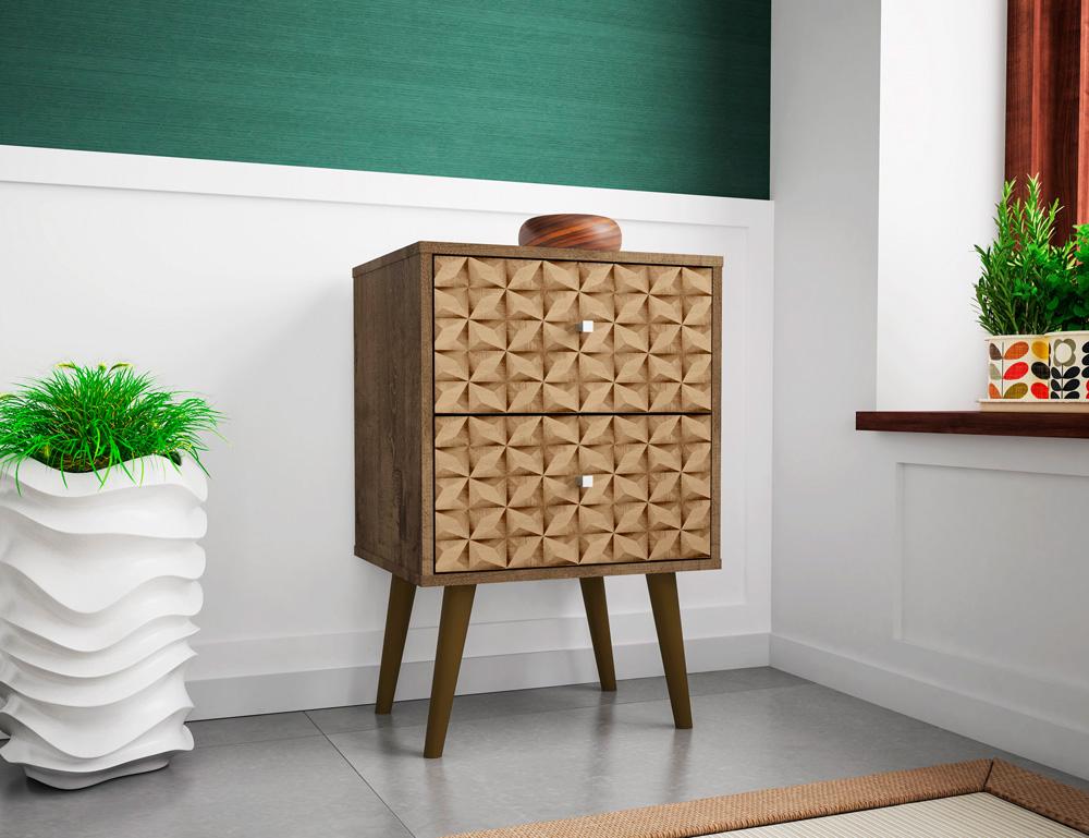 Manhattan Comfort - Liberty Nightstand with 2 Drawers in Rustic Brown and 3D Brown Prints - 204AMC97 veiw 7