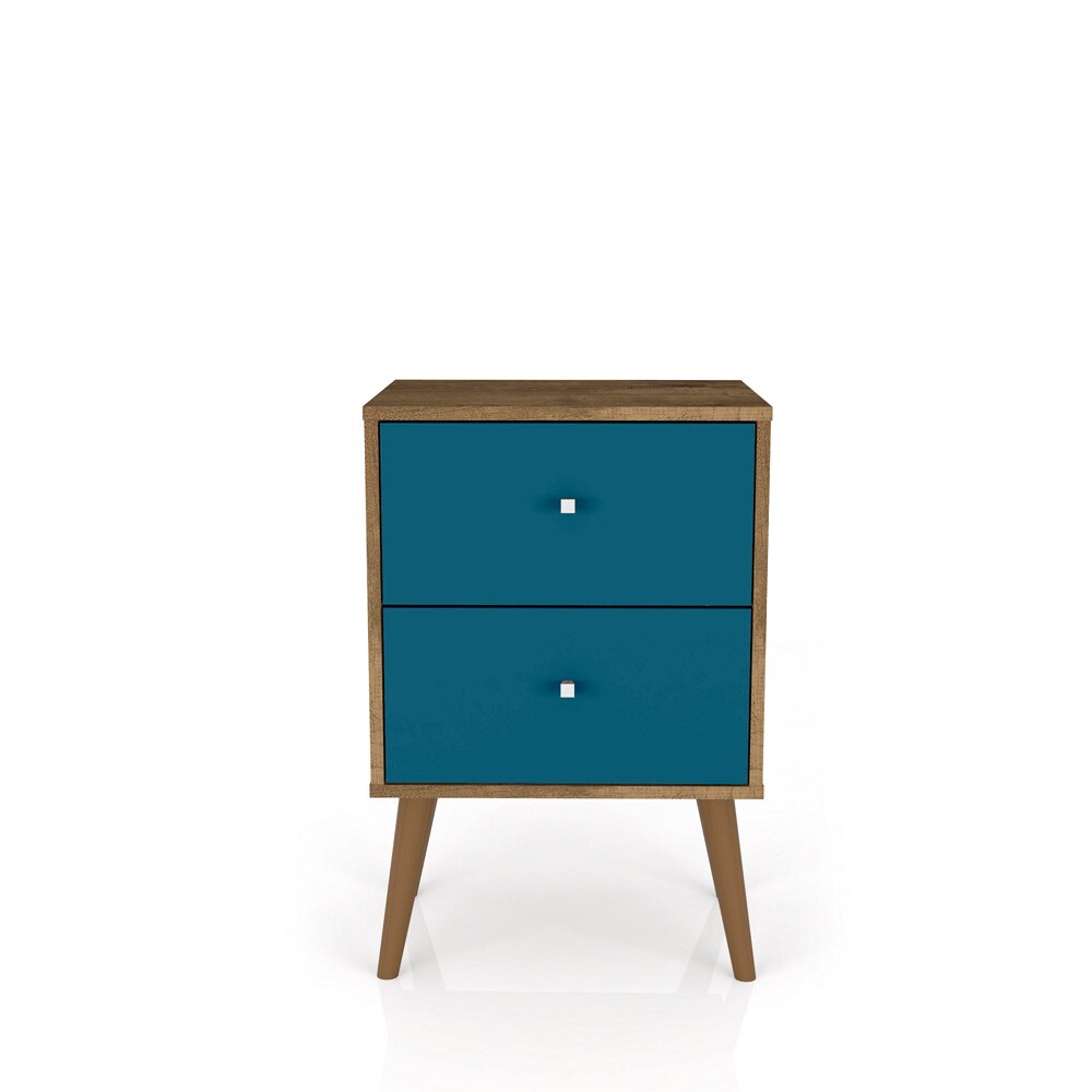 Manhattan Comfort - Liberty Nightstand with 2 Drawers in Rustic Brown and Aqua Blue - 204AMC93 veiw 1