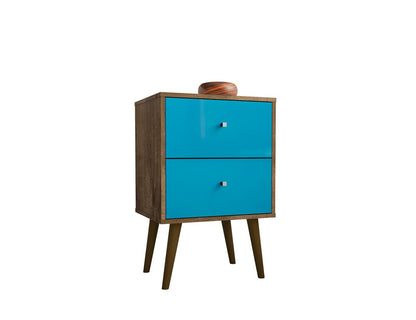 Manhattan Comfort - Liberty Nightstand with 2 Drawers in Rustic Brown and Aqua Blue - 204AMC93 veiw 2