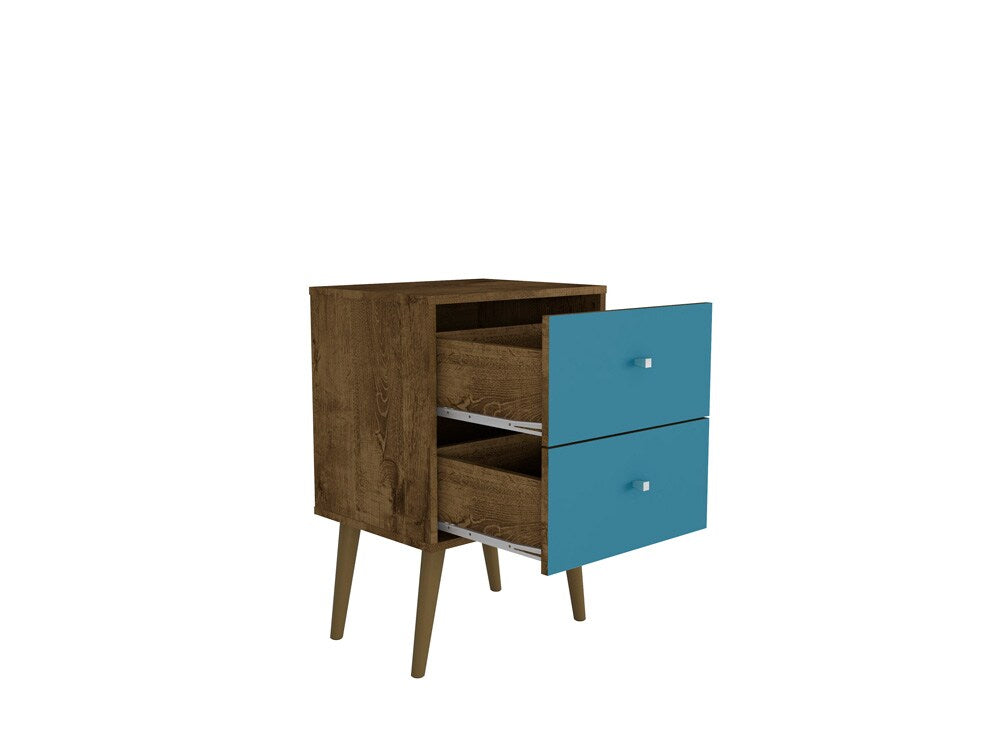 Manhattan Comfort - Liberty Nightstand with 2 Drawers in Rustic Brown and Aqua Blue - 204AMC93 veiw 3
