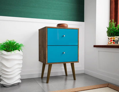 Manhattan Comfort - Liberty Nightstand with 2 Drawers in Rustic Brown and Aqua Blue - 204AMC93 veiw 5