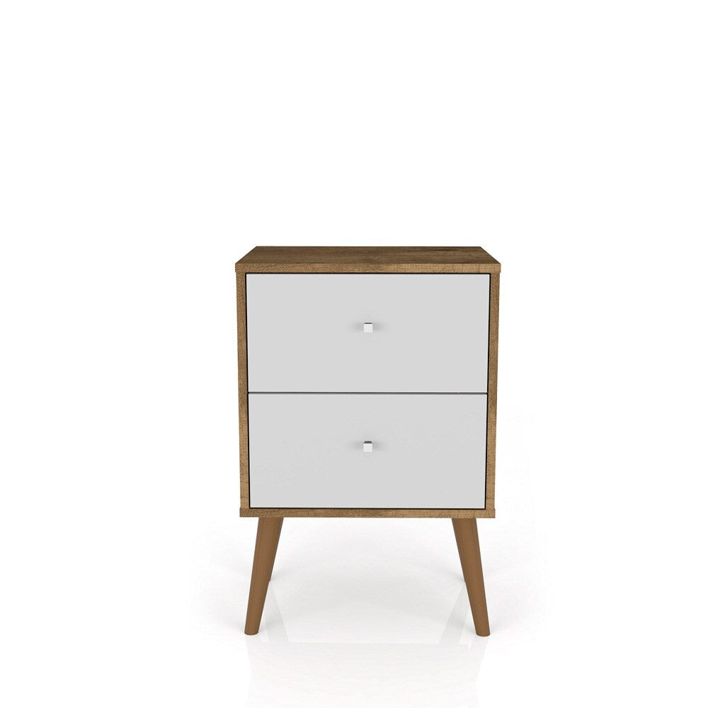 Manhattan Comfort - Liberty Nightstand with 2 Drawers in Rustic Brown and White - 204AMC96 veiw 1