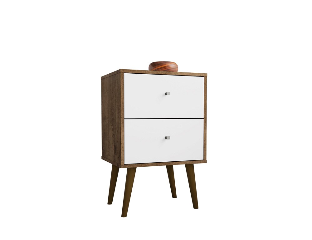 Manhattan Comfort - Liberty Nightstand with 2 Drawers in Rustic Brown and White - 204AMC96 veiw 2
